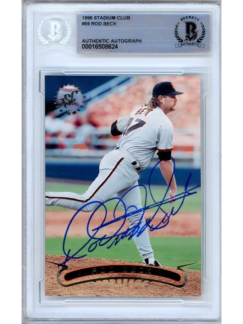 Rod Beck Signed 1996 Topps Stadium Club #59 San Francisco Giants BAS Slab Auto